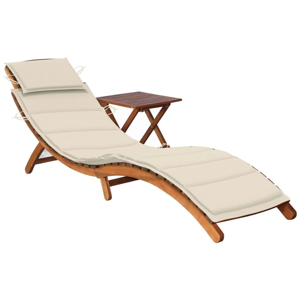 Chaise longue de jardin avec table et coussin Bois d'acacia