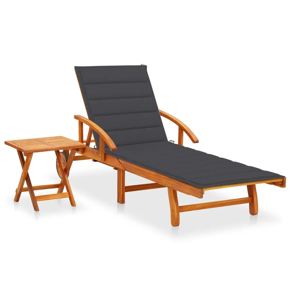 Chaise longue de jardin avec table et coussin Bois d'acacia