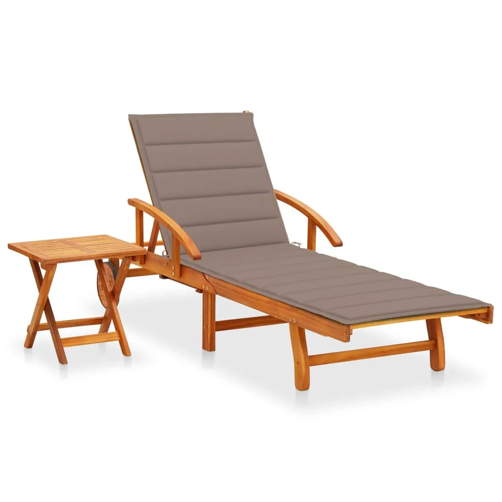 Chaise longue de jardin avec table et coussin Bois d'acacia