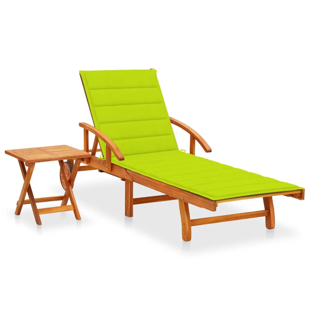 Chaise longue de jardin avec table et coussin Bois d'acacia