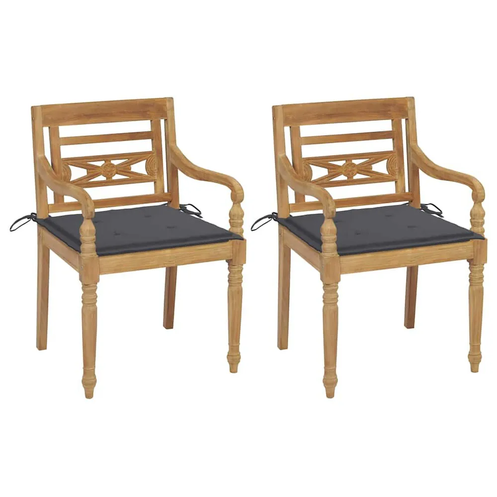 Chaises Batavia lot de 2 avec coussins anthracite Bois de teck