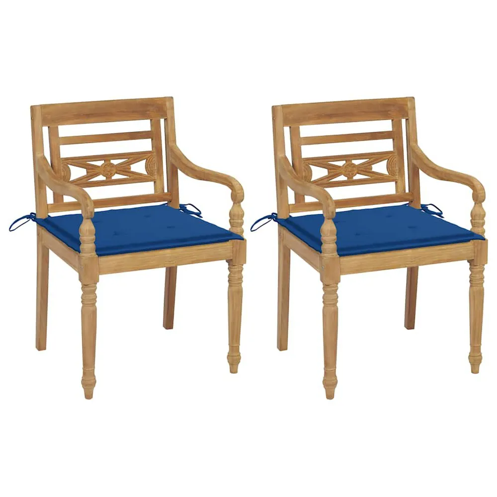 Chaises Batavia lot de 2 avec coussins bleu royal Bois de teck