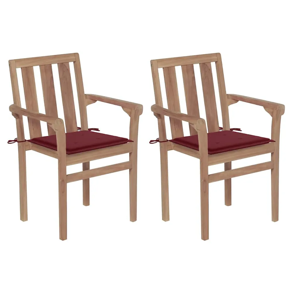 Chaises de jardin lot de 2 coussins rouge bordeaux Teck massif