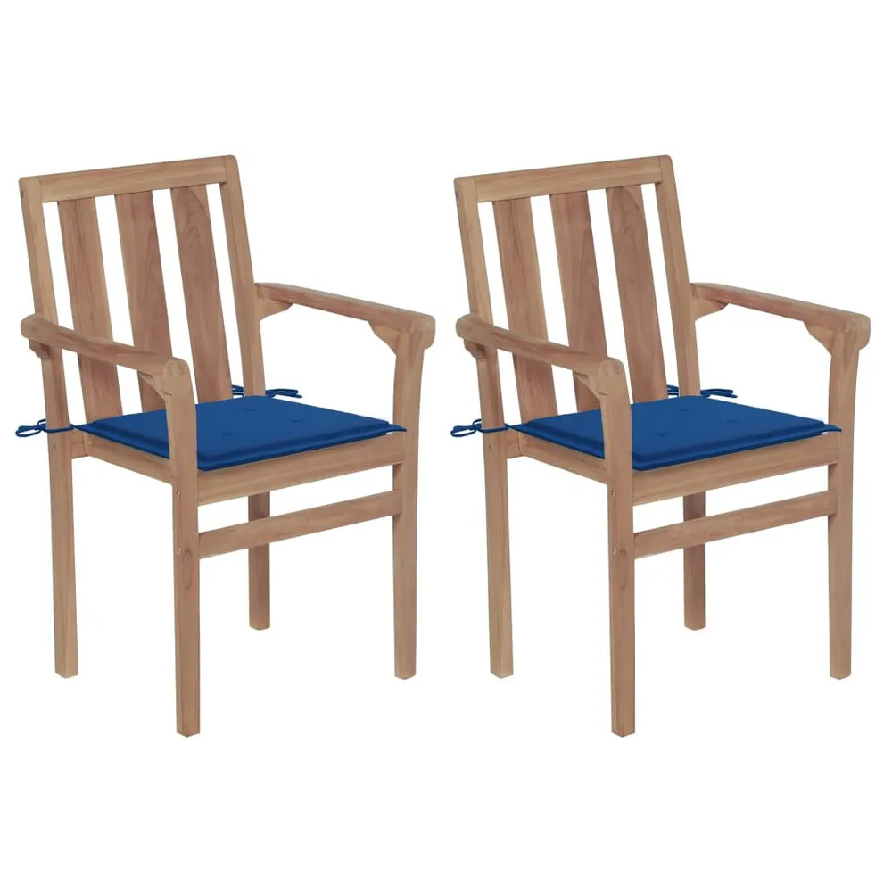 Chaises de jardin lot de 2 et coussins bleu royal Bois de teck