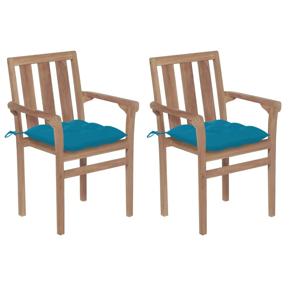 Chaises de jardin lot de 2 avec coussins bleu évident Teck massif