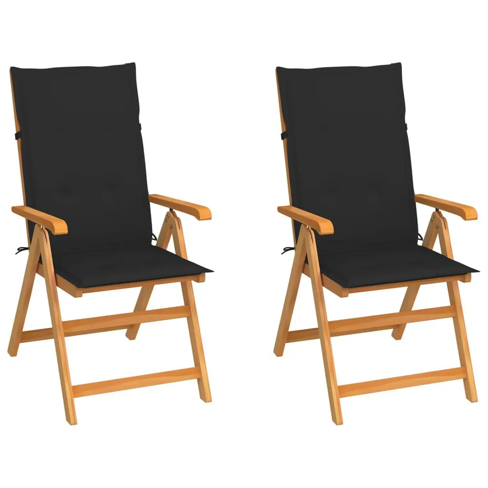 Chaises de jardin lot de 2 et coussins noir Bois de teck massif