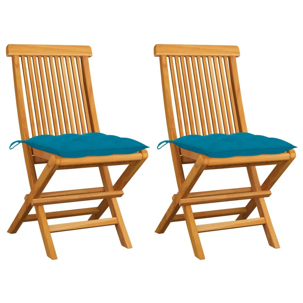 Chaises de jardin lot de 2 avec coussins bleu évident Teck massif