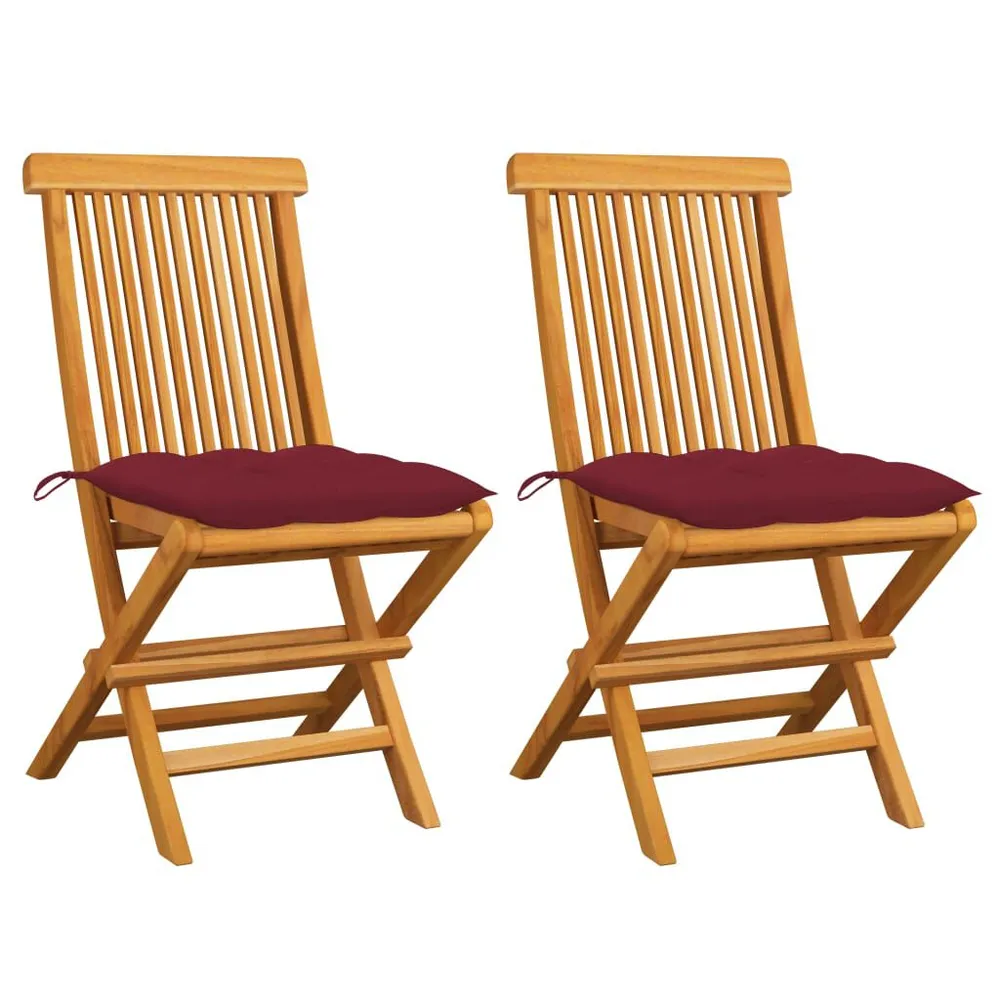 Chaises de jardin coussins rouge bordeaux lot de 2 Teck massif