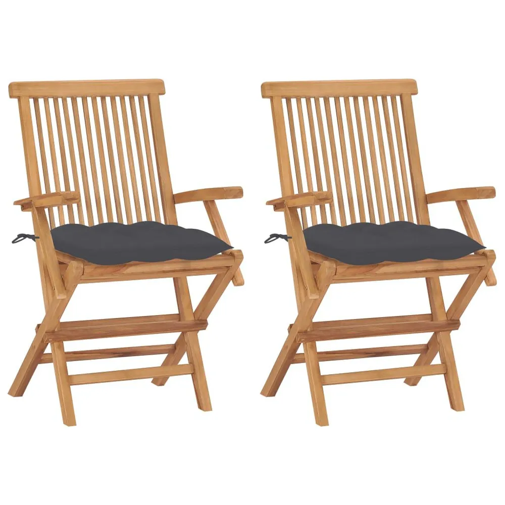 Chaises de jardin et coussins anthracite lot de 2 Bois de teck