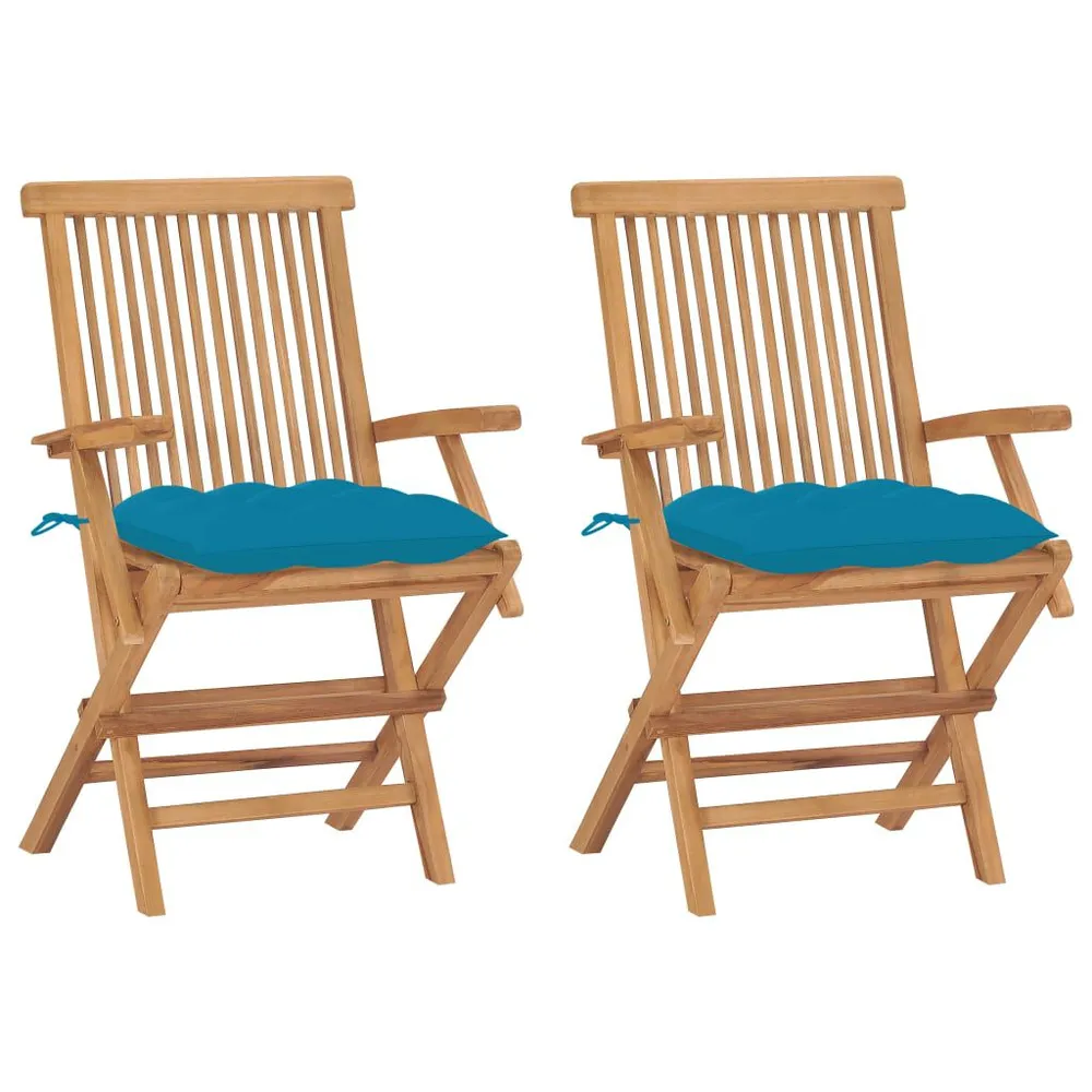 Chaises de jardin lot de 2 avec coussins bleu évident Teck massif