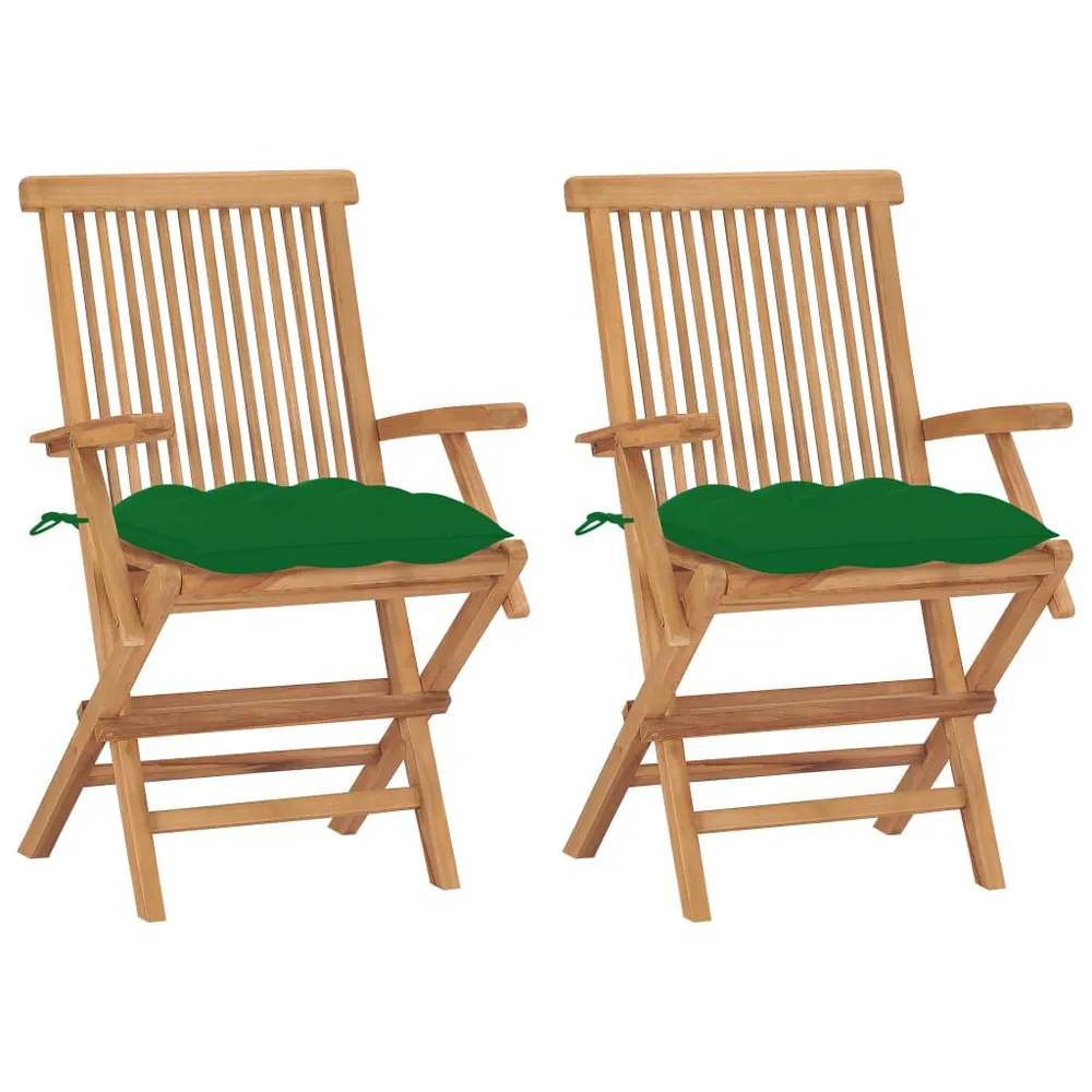 Chaises de jardin avec coussins vert lot de 2 Bois teck massif