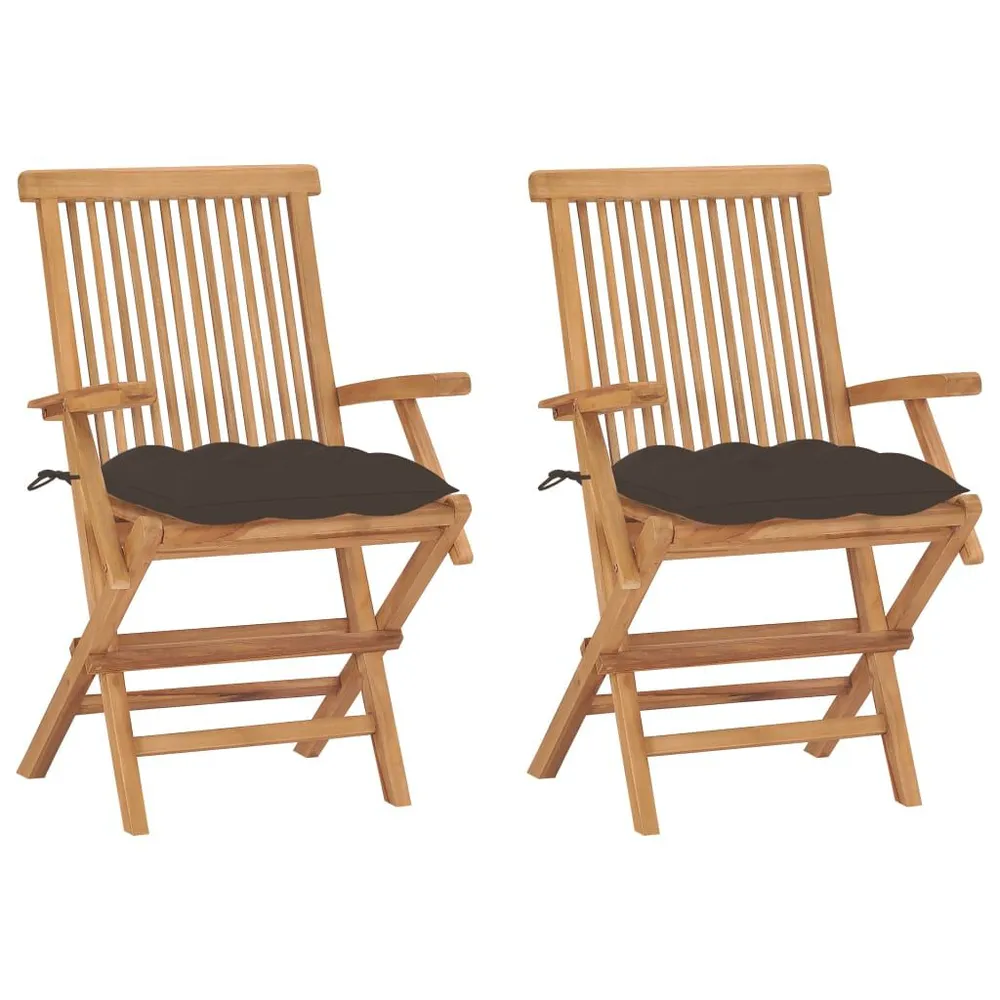 Chaises de jardin avec coussins taupe lot de 2 Bois teck massif