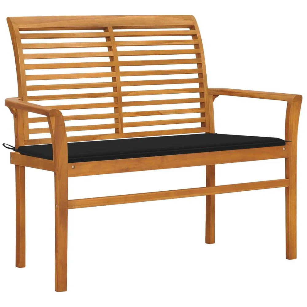 Banc de jardin avec coussin noir 112 cm Bois de teck massif