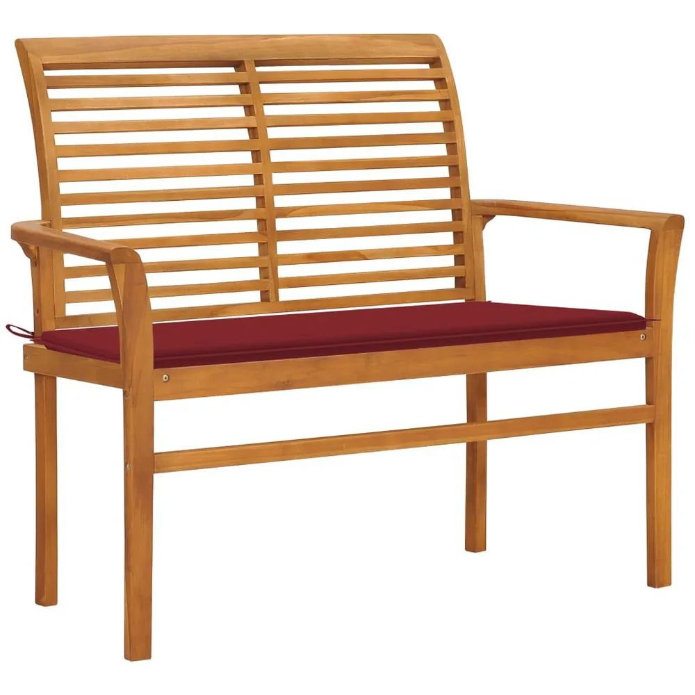 Banc de jardin avec coussin rouge bordeaux 112 cm Teck massif