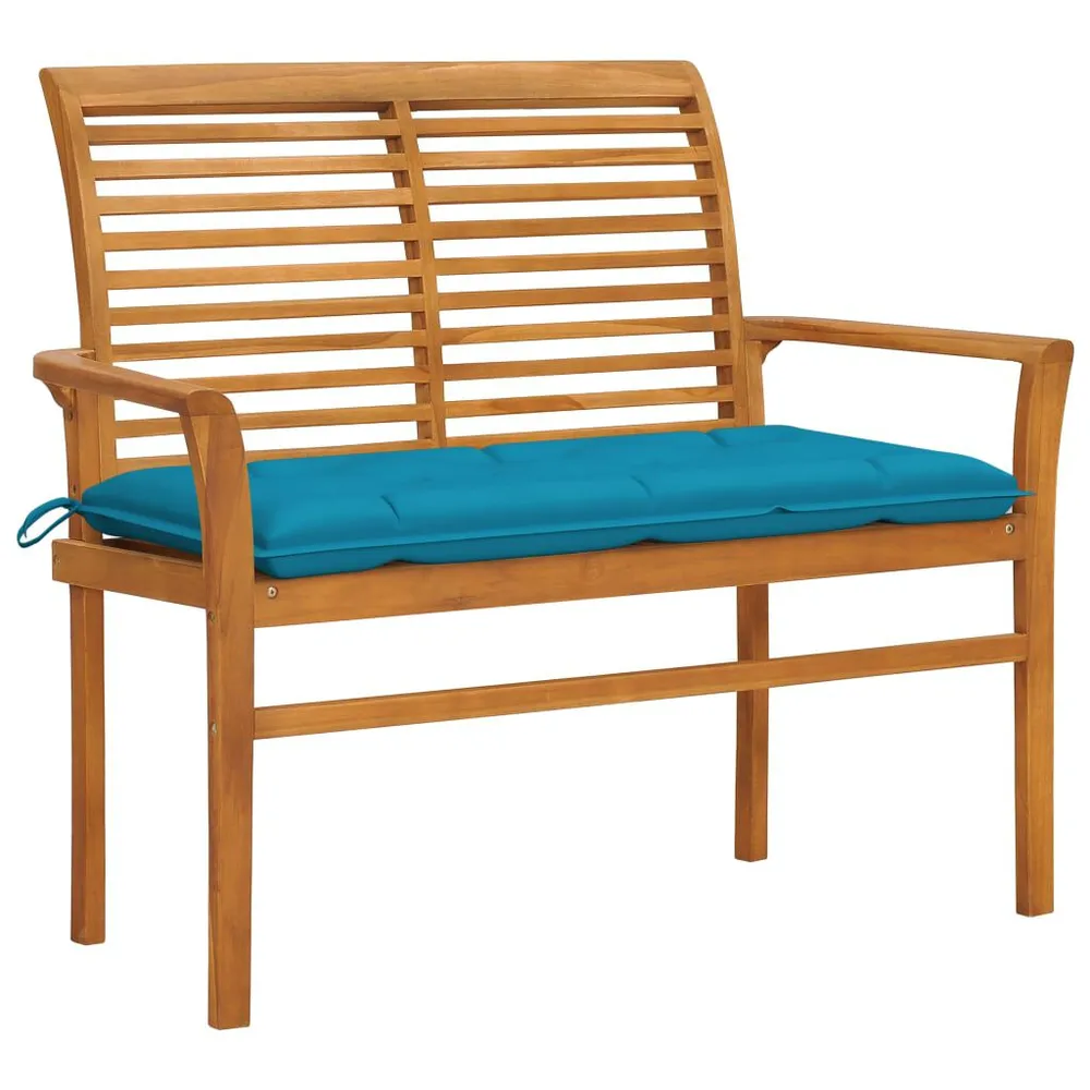 Banc de jardin avec coussin bleu évident 112 cm Bois de teck