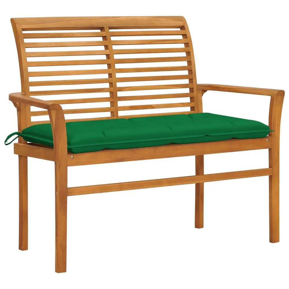 Banc de jardin avec coussin vert 112 cm Bois de teck massif