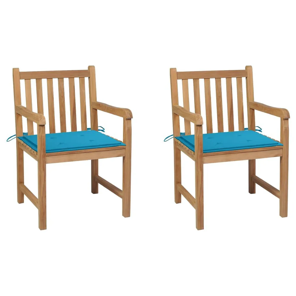 Chaises de jardin lot de 2 et coussins bleu Bois de teck massif