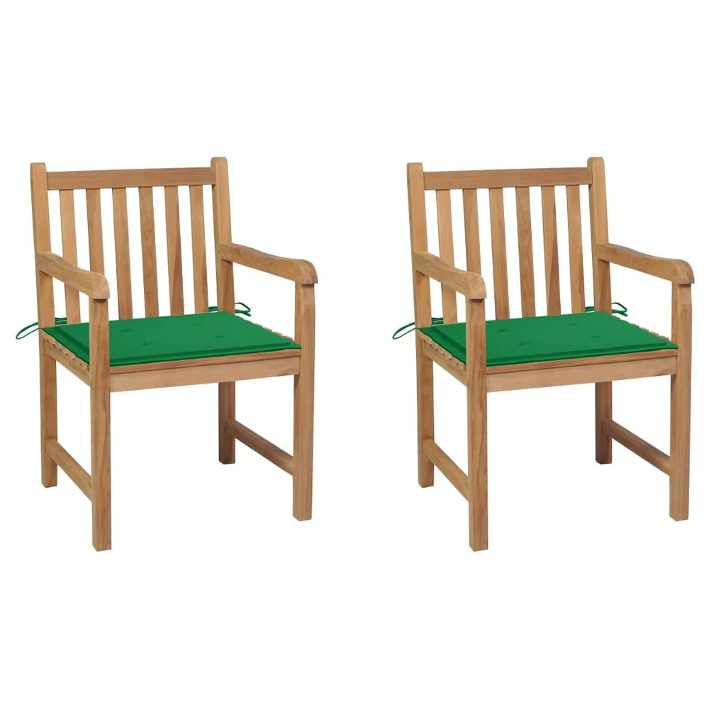 Chaises de jardin lot de 2 et coussins vert Bois de teck massif