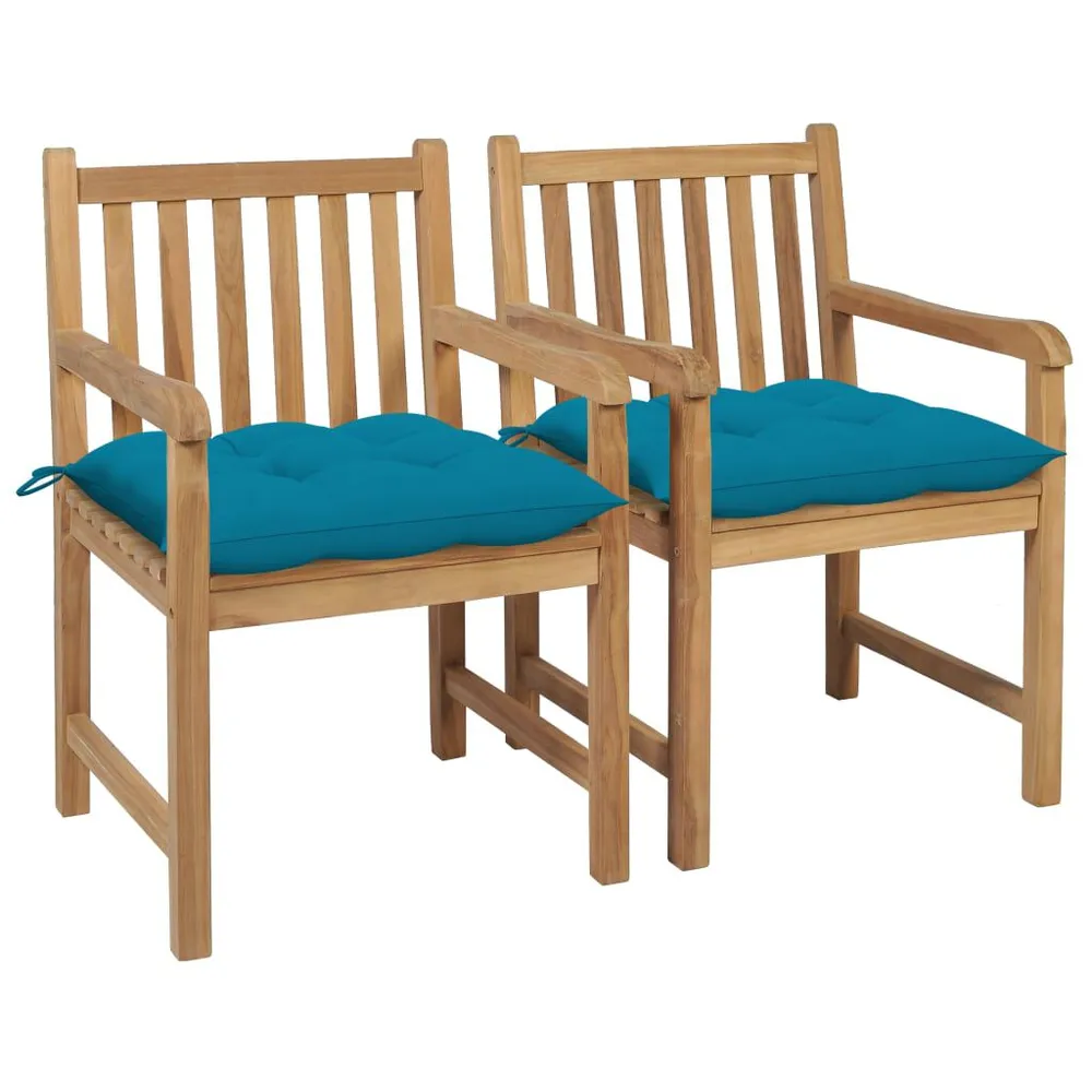 Chaises de jardin lot de 2 et coussins bleu évident Bois de teck