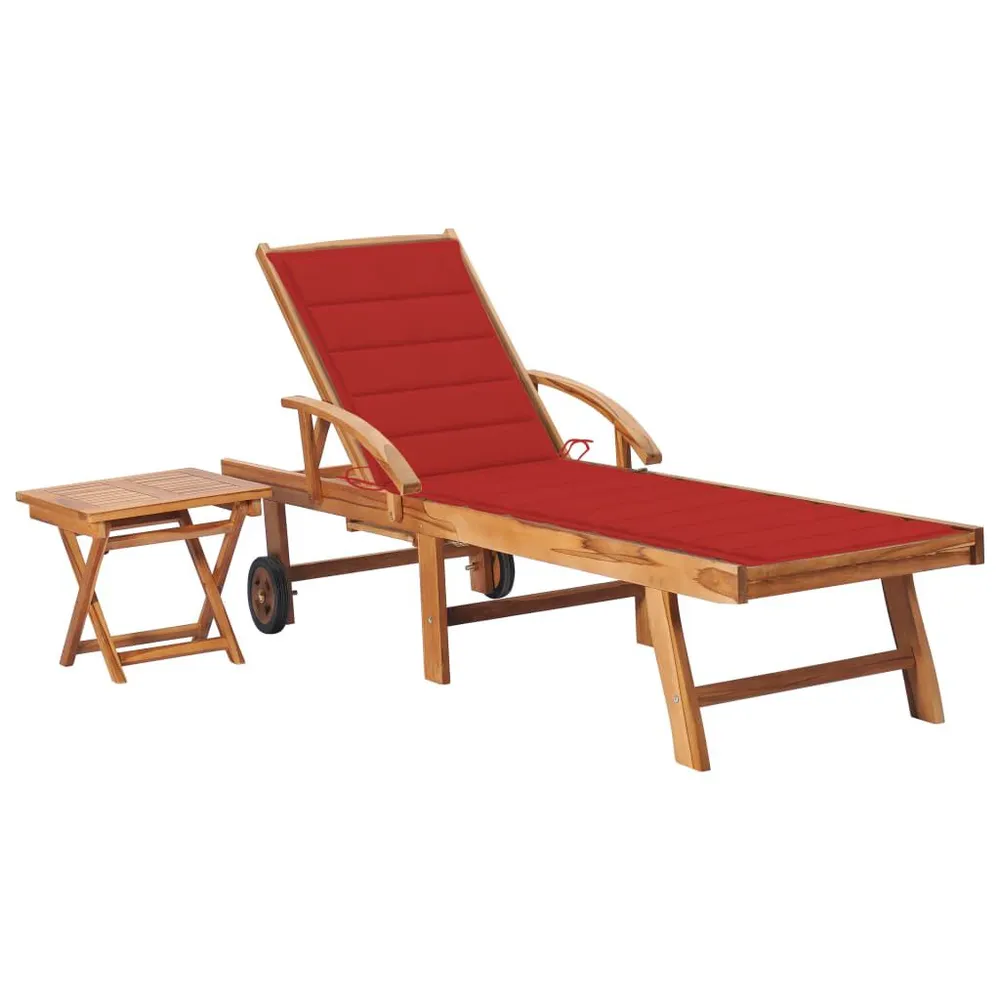 Chaise longue avec table et coussin Bois de teck solide