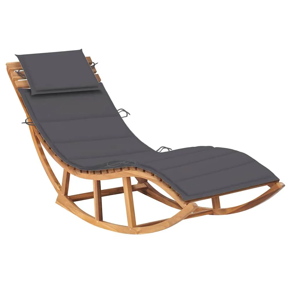 Chaise longue à bascule avec coussin Bois de teck solide