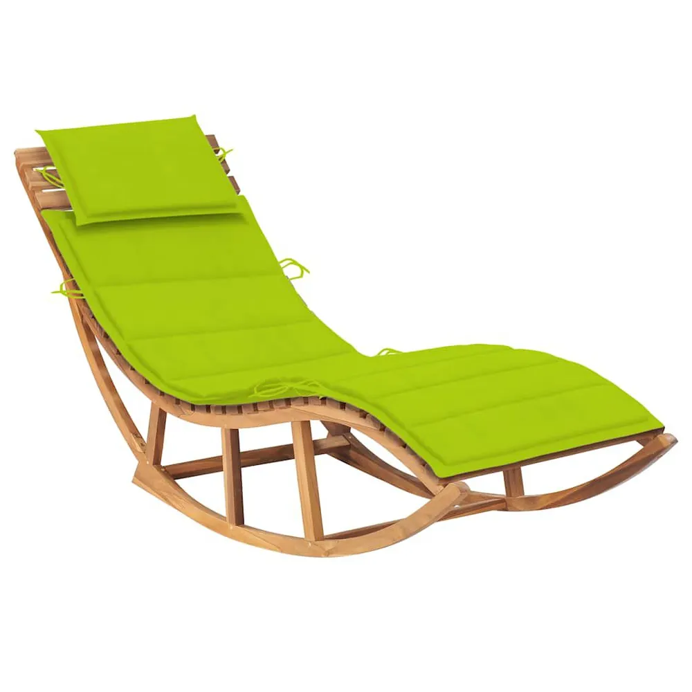 Chaise longue à bascule avec coussin Bois de teck solide