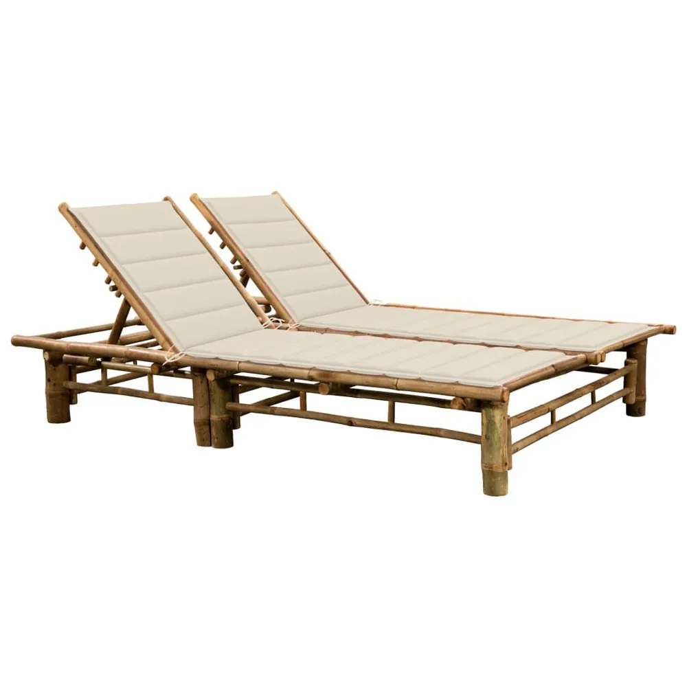 Chaise longue pour 2 personnes avec coussins Bambou