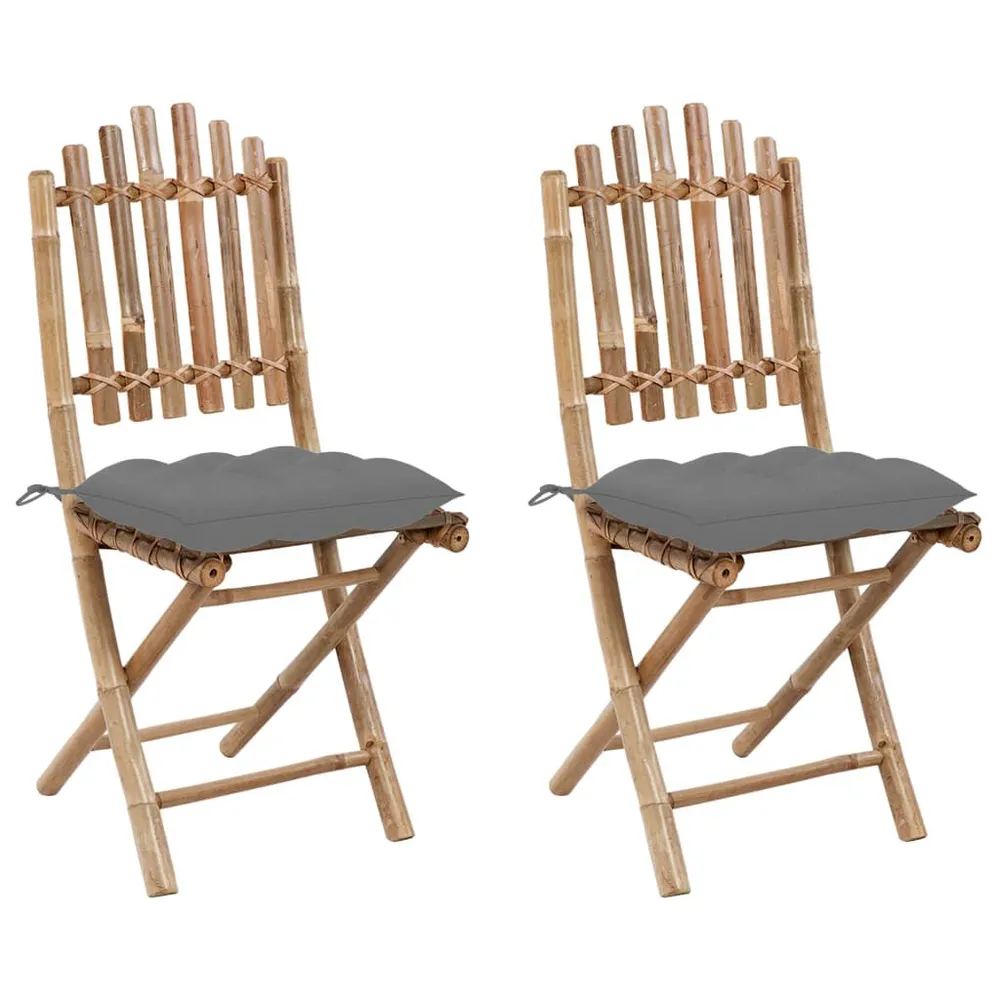 Chaises pliables de jardin lot de 2 avec coussins Bambou