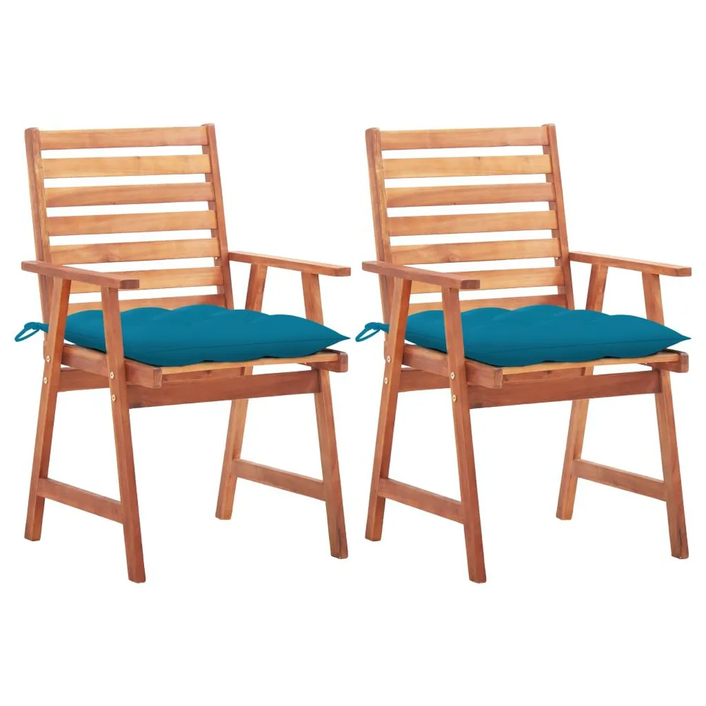 Chaises à manger d'extérieur lot de 2 et coussins Acacia massif