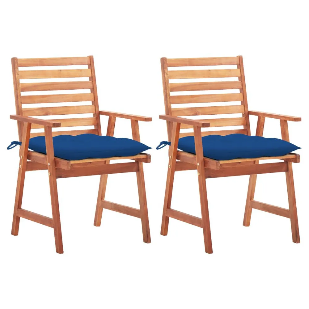 Chaises à manger d'extérieur lot de 2 et coussins Acacia massif