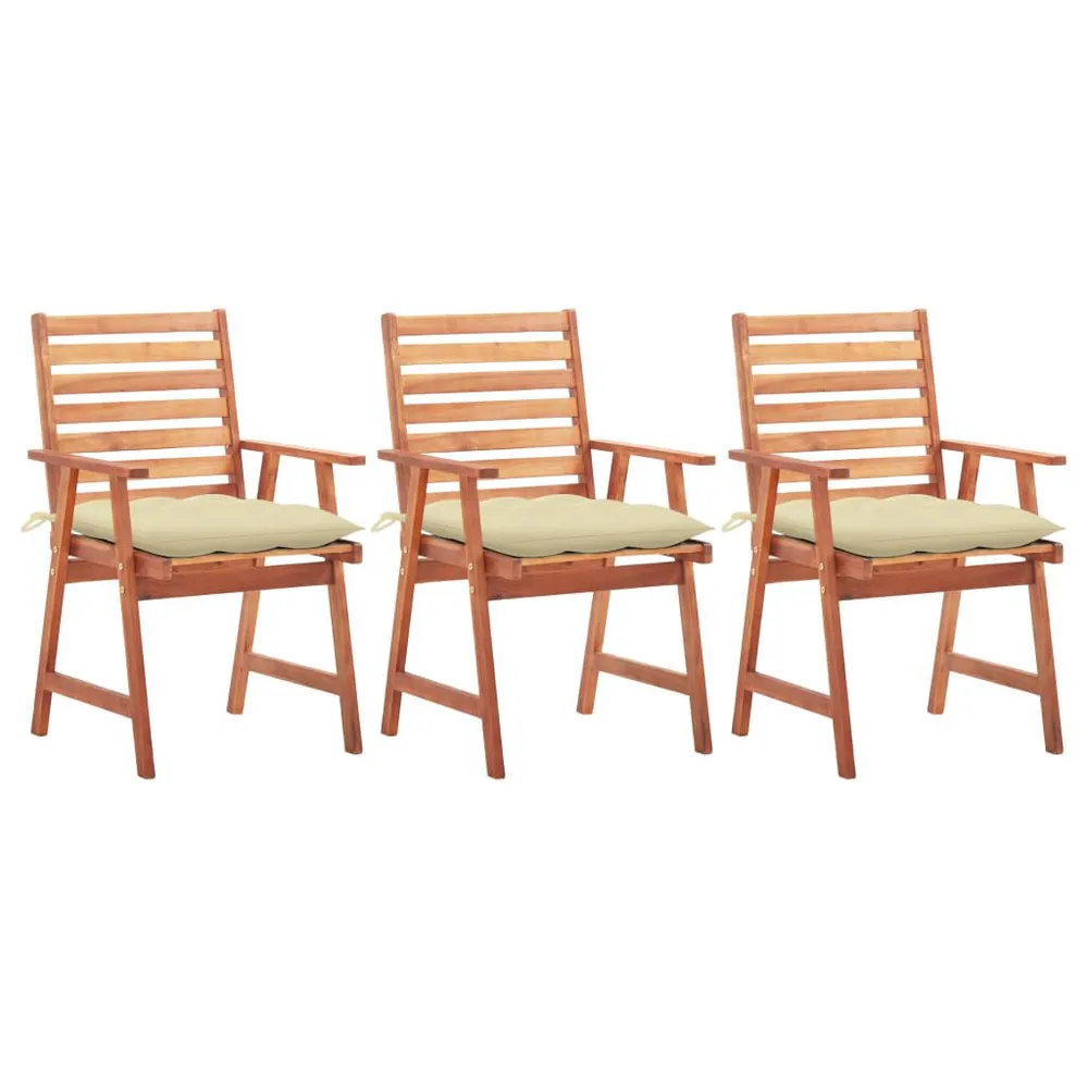 Chaises à manger d'extérieur lot de 3 et coussins Acacia massif