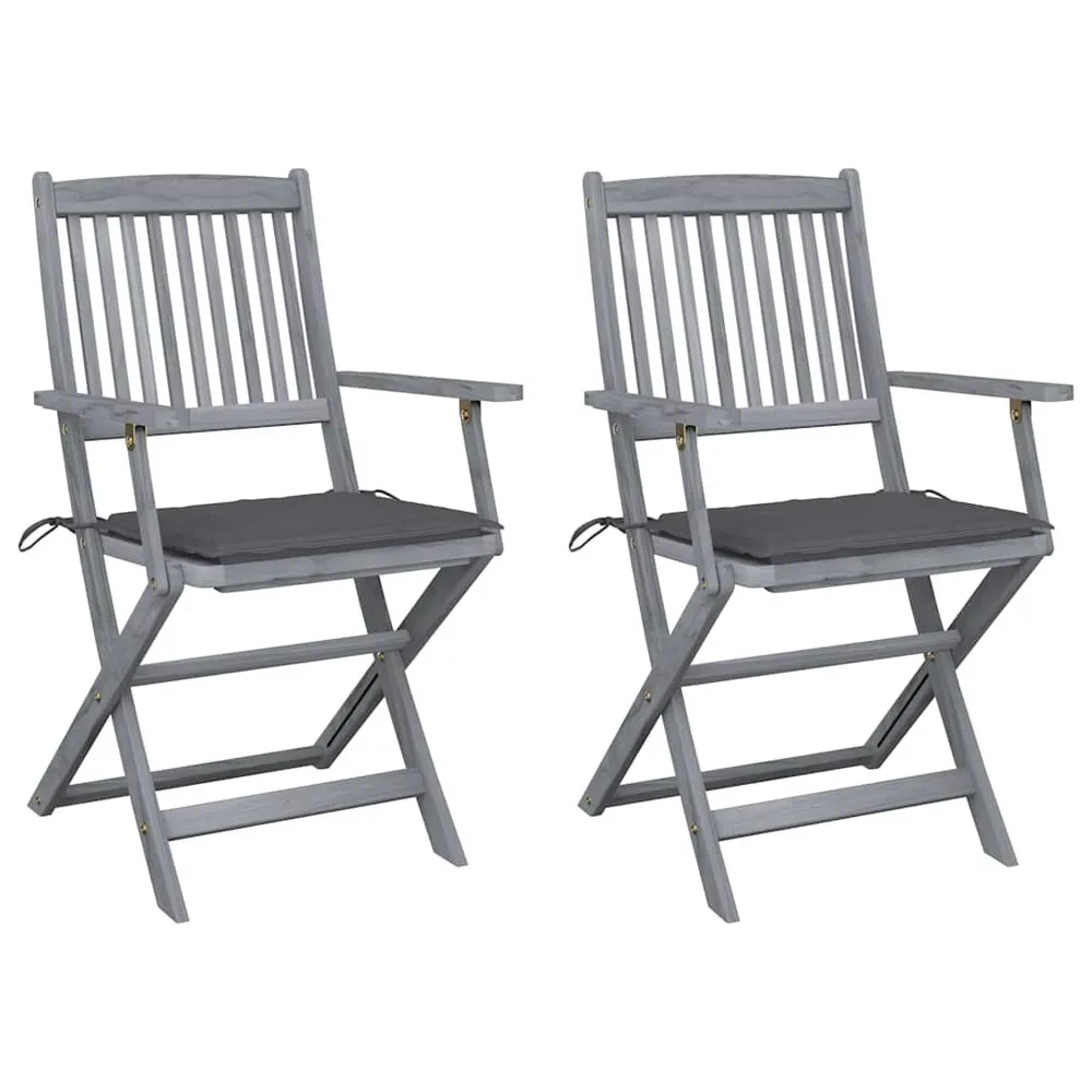 Chaises pliables d'extérieur lot de 2 et coussins Bois d'acacia