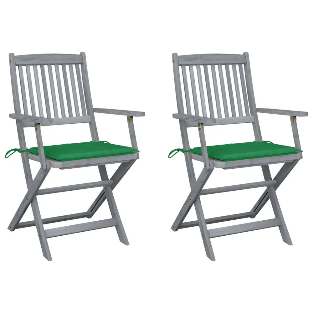 Chaises pliables d'extérieur lot de 2 et coussins Bois d'acacia