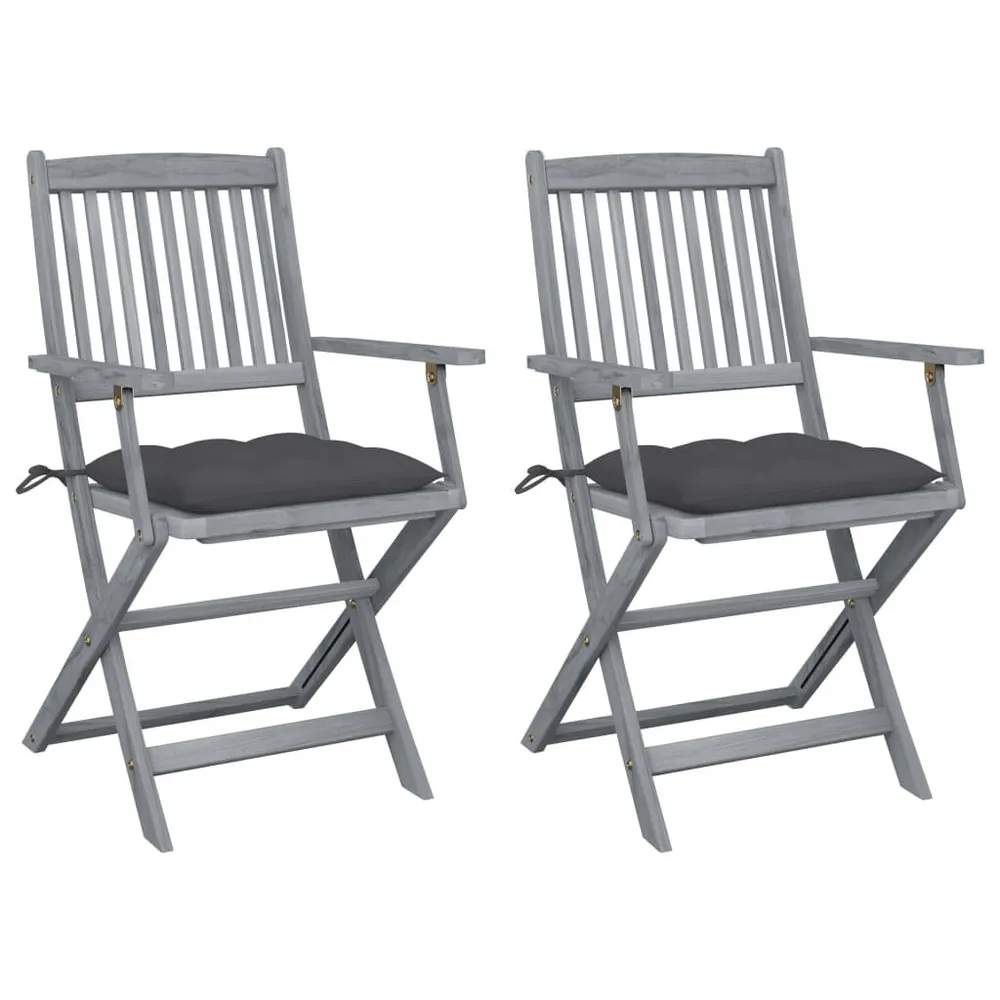 Chaises pliables d'extérieur lot de 2 et coussins Bois d'acacia