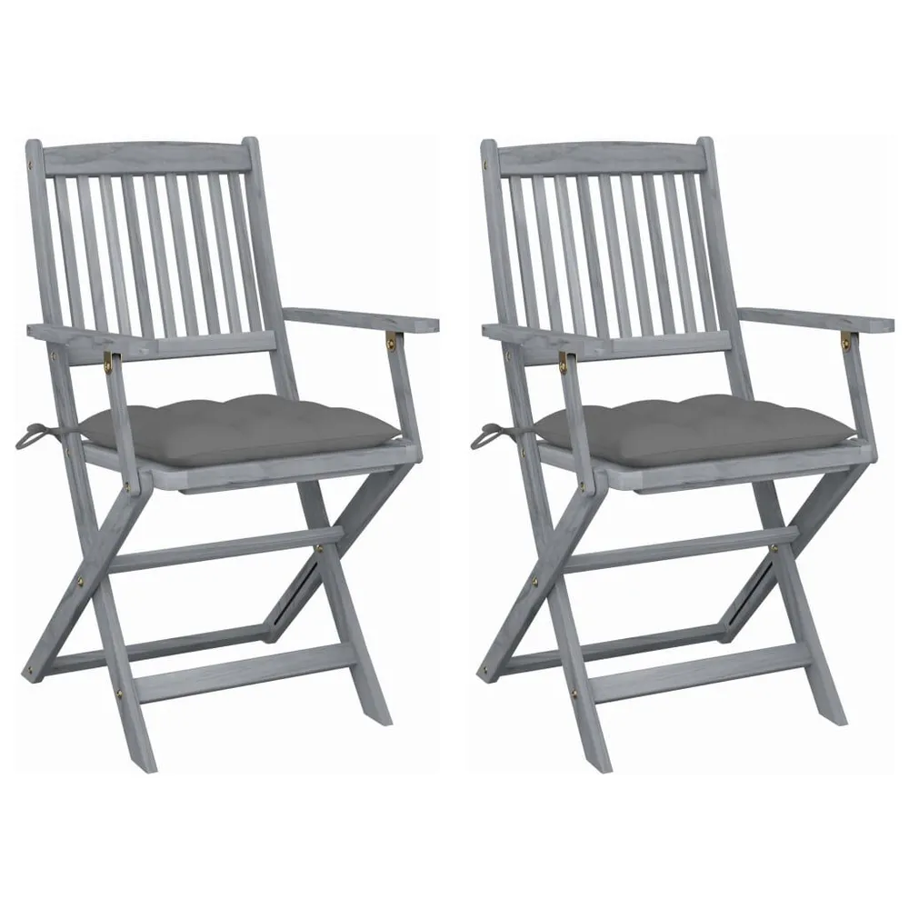 Chaises pliables d'extérieur lot de 2 et coussins Bois d'acacia