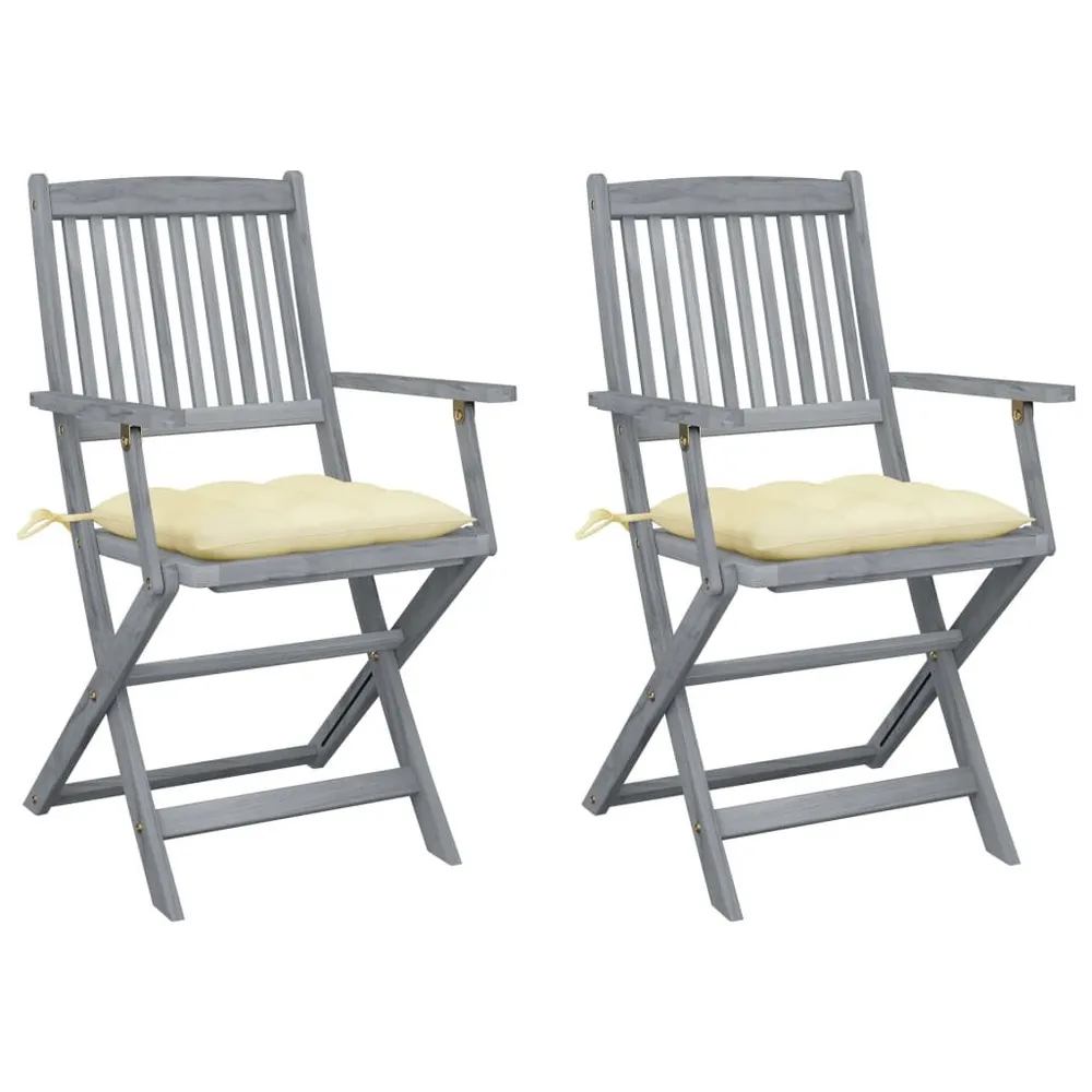 Chaises pliables d'extérieur lot de 2 et coussins Bois d'acacia