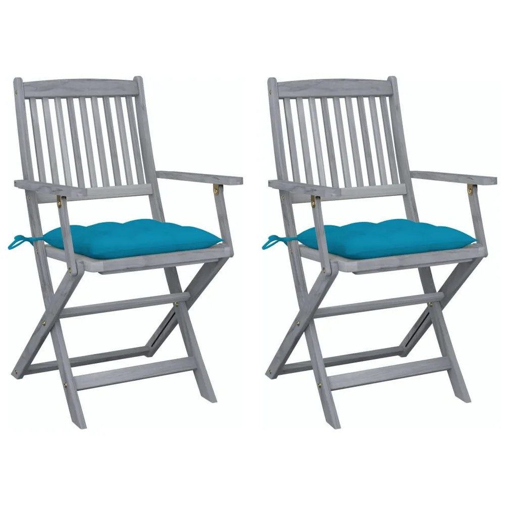 Chaises pliables d'extérieur lot de 2 et coussins Bois d'acacia