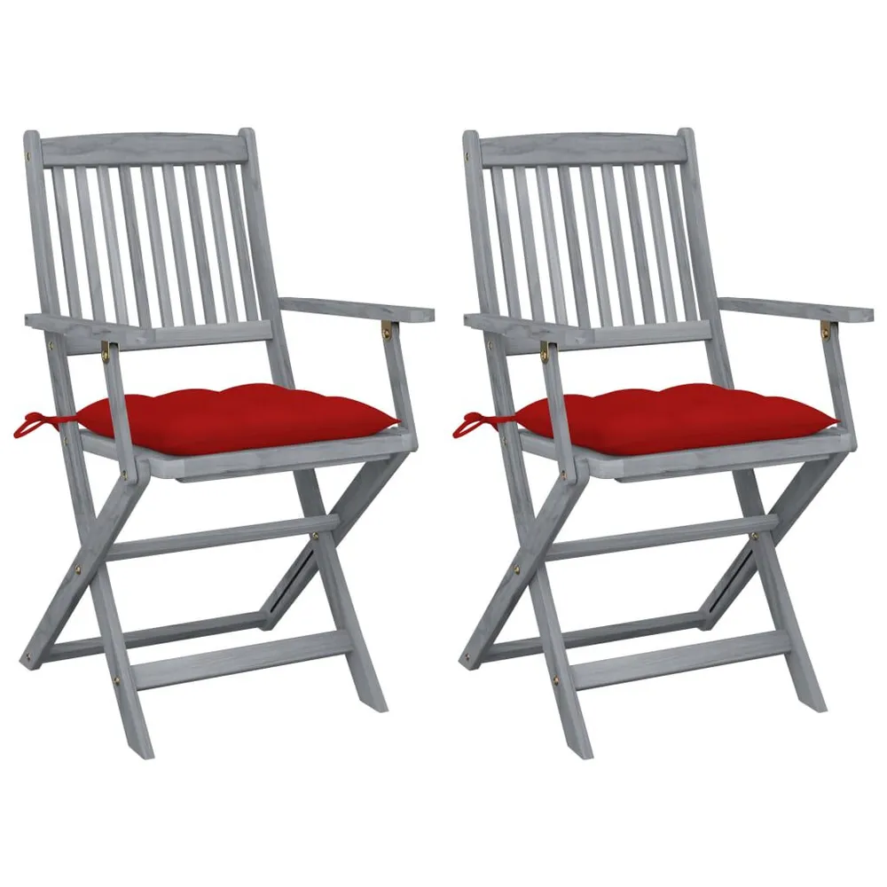 Chaises pliables d'extérieur lot de 2 et coussins Bois d'acacia