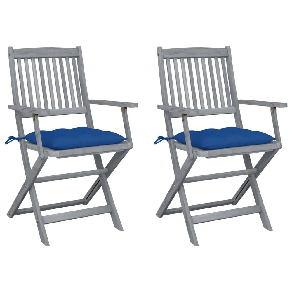 Chaises pliables d'extérieur lot de 2 et coussins Bois d'acacia