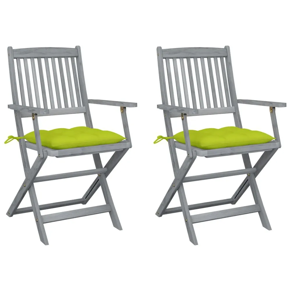 Chaises pliables d'extérieur lot de 2 et coussins Bois d'acacia