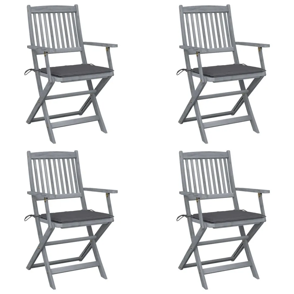 Chaises pliables d'extérieur lot de 4 et coussins Bois d'acacia