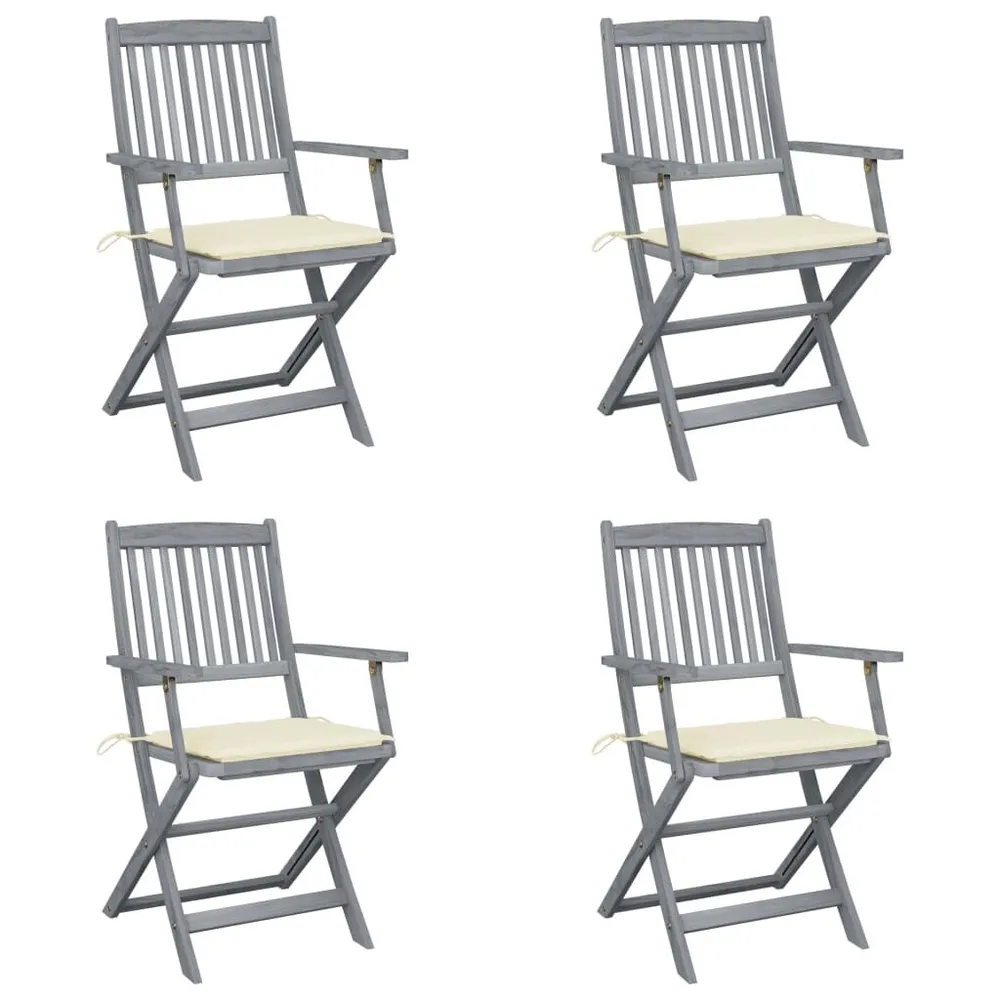 Chaises pliables d'extérieur lot de 4 et coussins Bois d'acacia