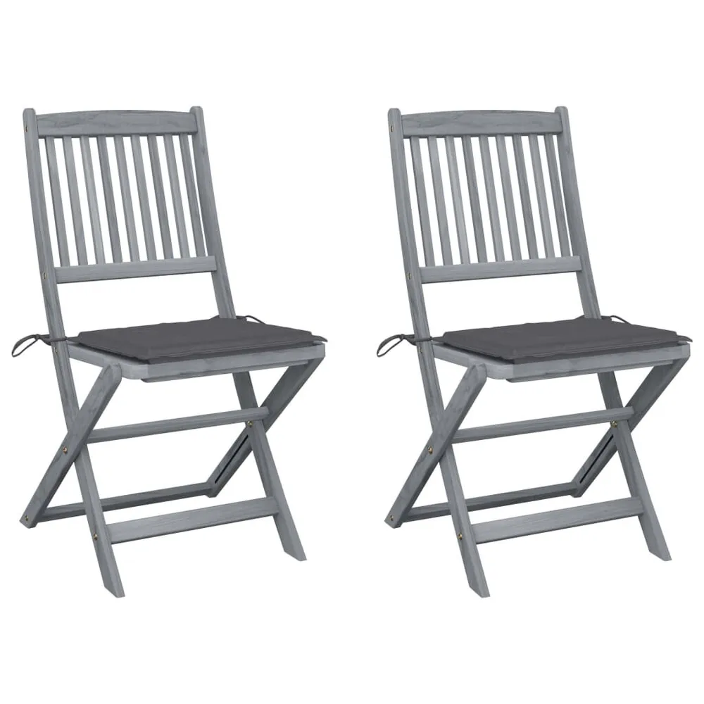 Chaises pliables d'extérieur lot de 2 et coussins Bois d'acacia