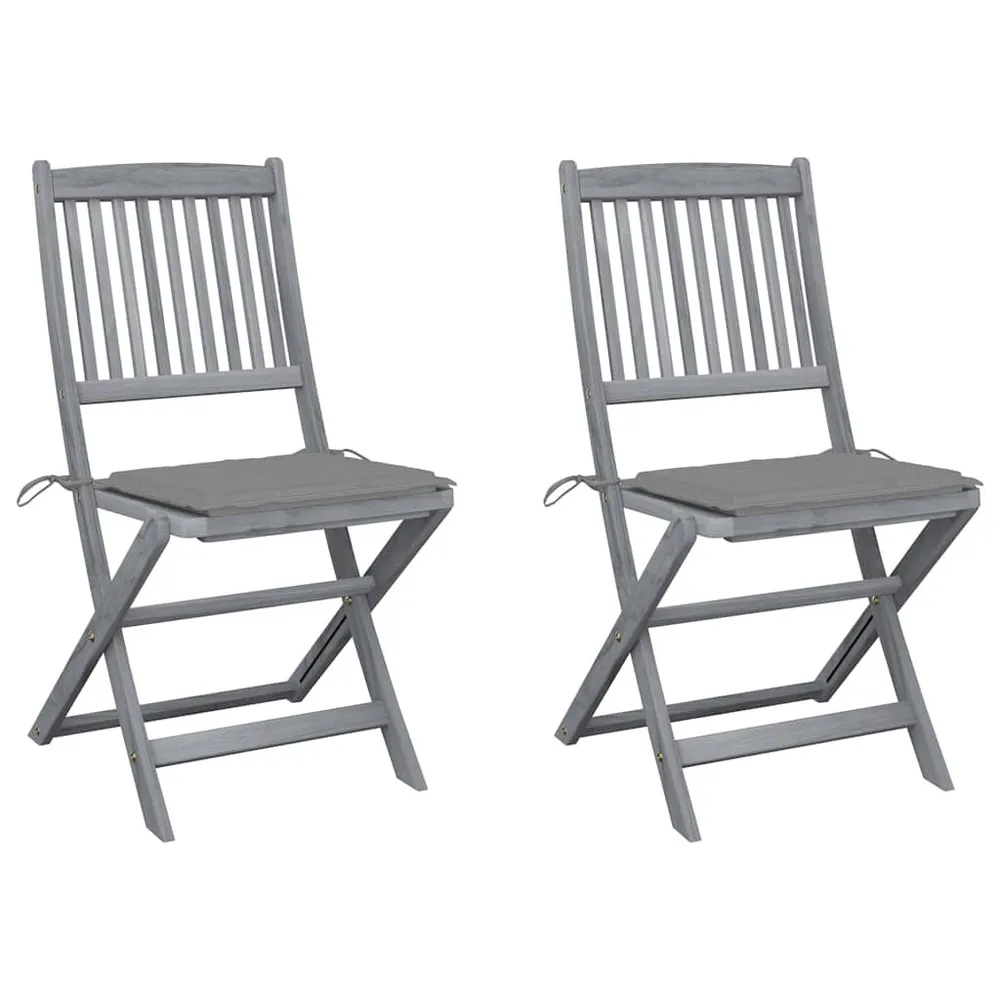 Chaises pliables d'extérieur lot de 2 et coussins Bois d'acacia