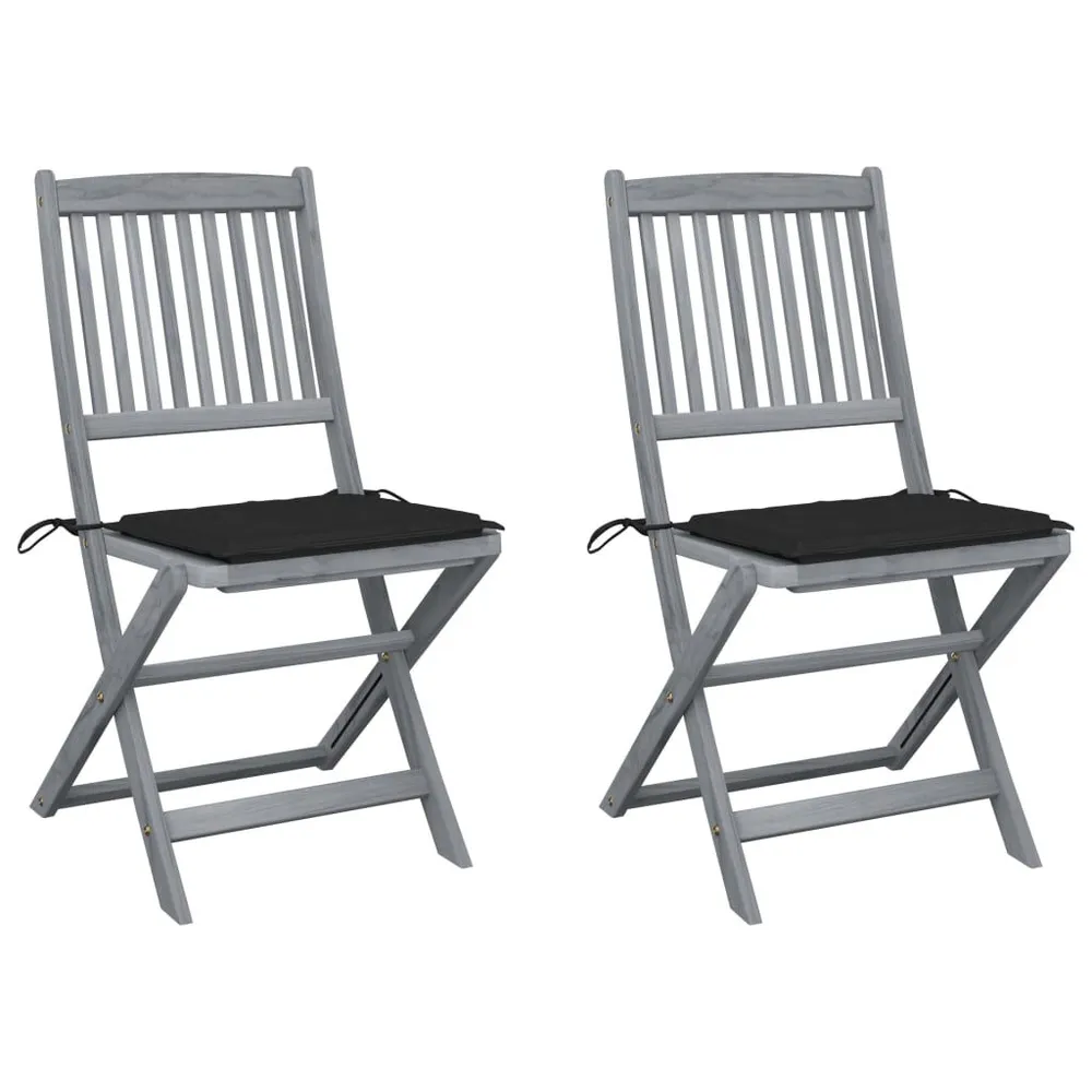 Chaises pliables d'extérieur lot de 2 et coussins Bois d'acacia