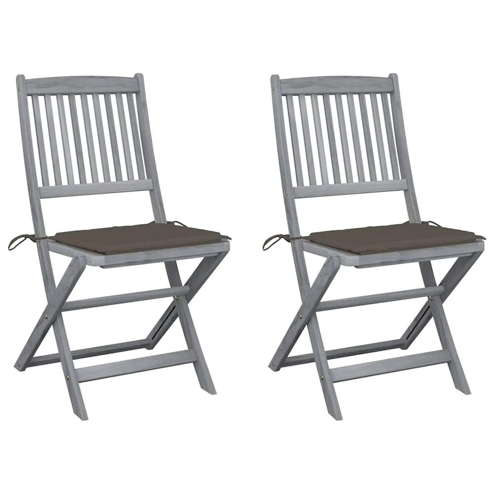 Chaises pliables d'extérieur lot de 2 et coussins Bois d'acacia