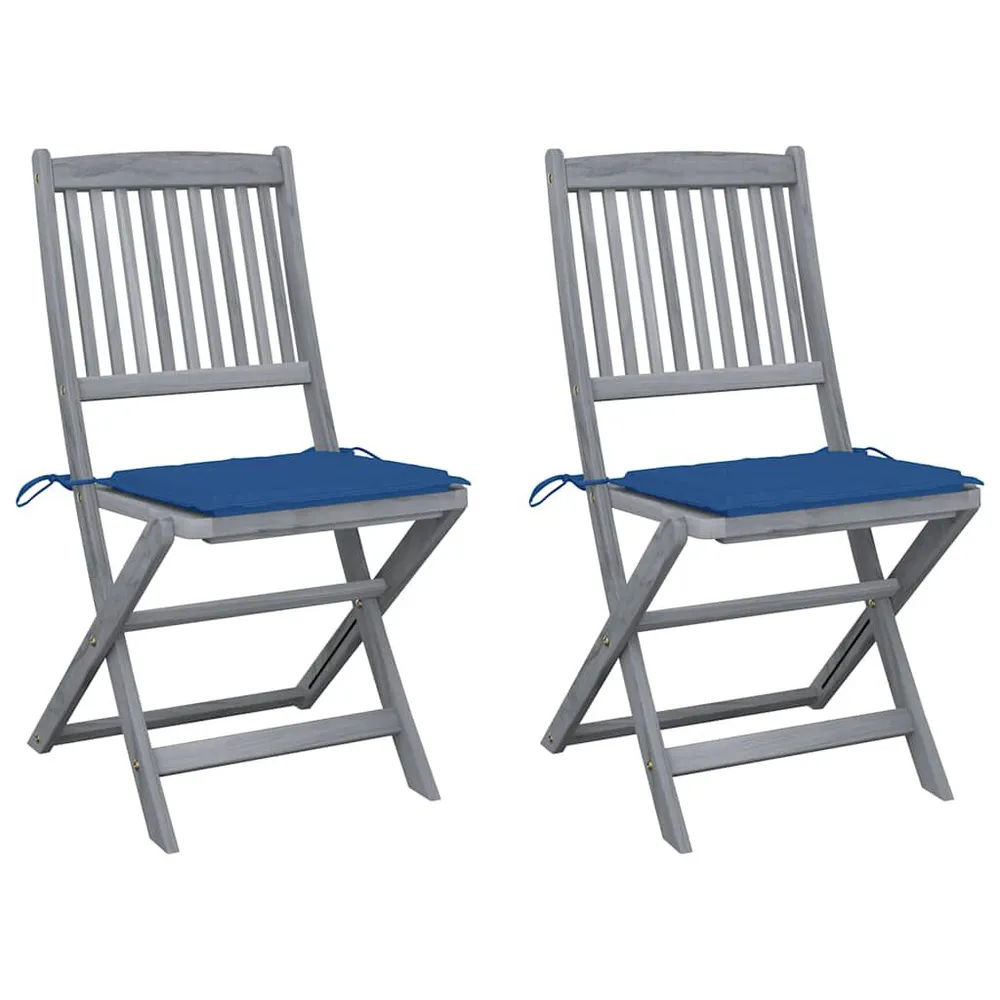 Chaises pliables d'extérieur lot de 2 et coussins Bois d'acacia