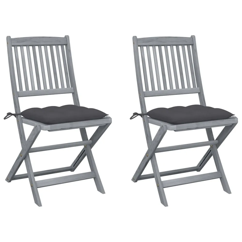 Chaises pliables d'extérieur lot de 2 et coussins Bois d'acacia