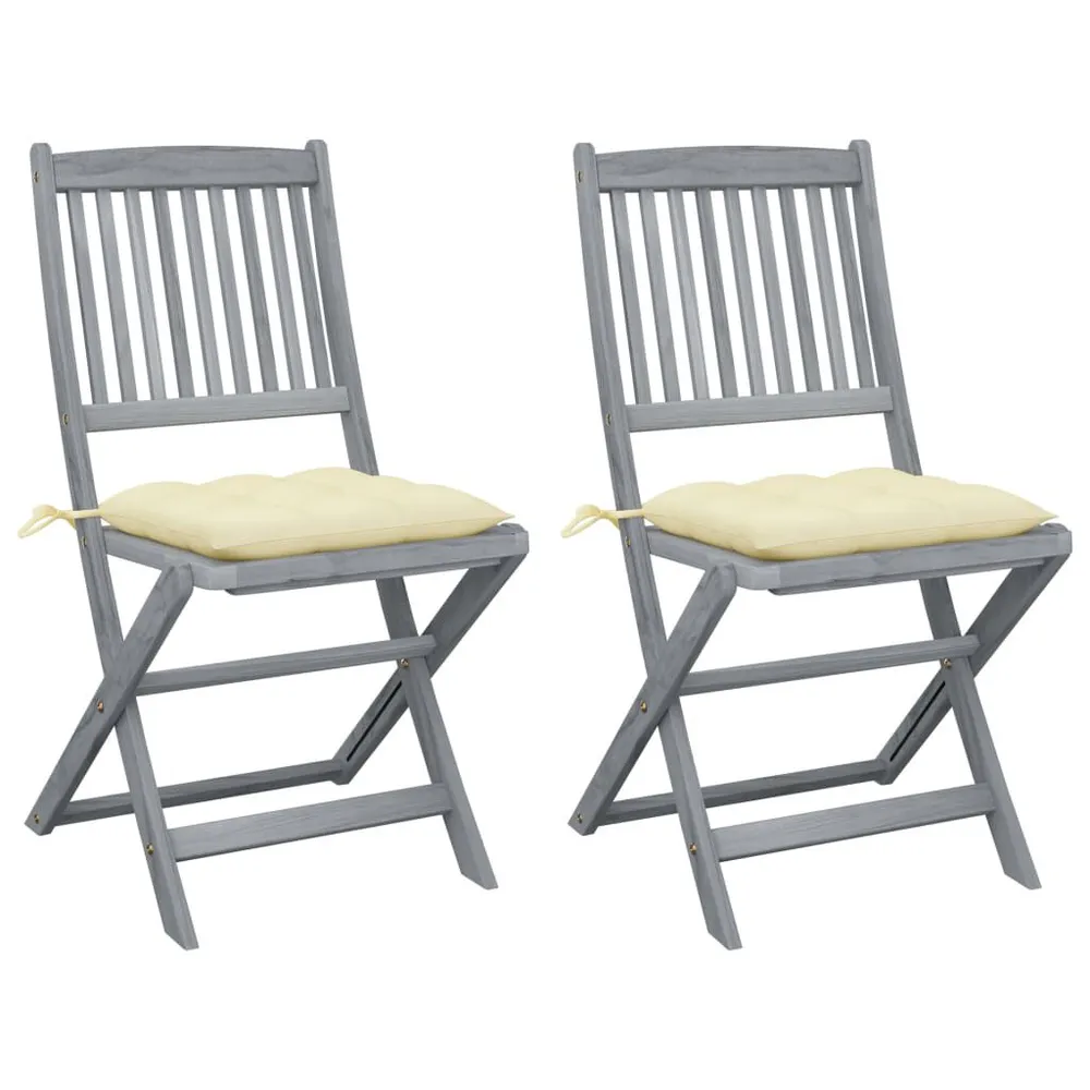 Chaises pliables d'extérieur lot de 2 et coussins Bois d'acacia