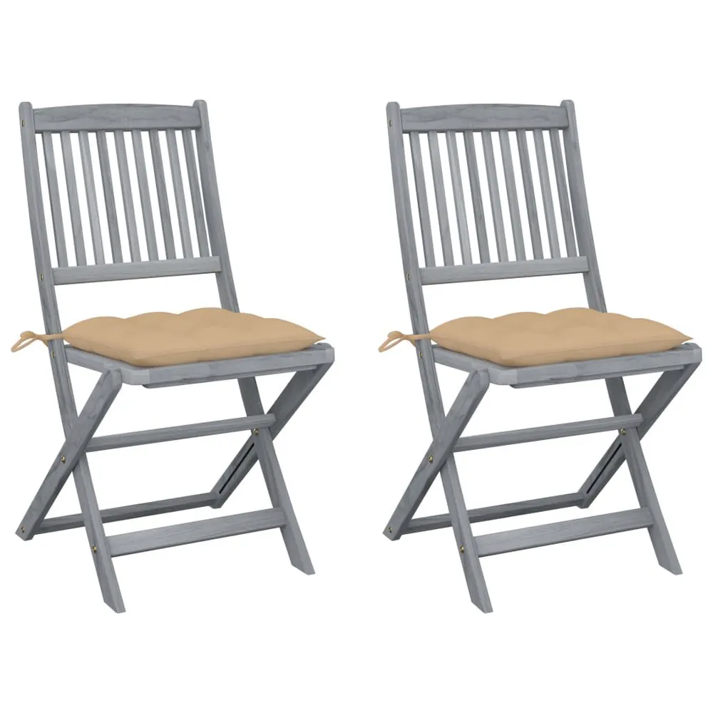 Chaises pliables d'extérieur lot de 2 et coussins Bois d'acacia